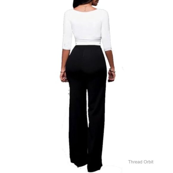 Stretchy High Waisted Wide Leg Flare Pants Sailor Bell Trousers - Picture 2 of 7